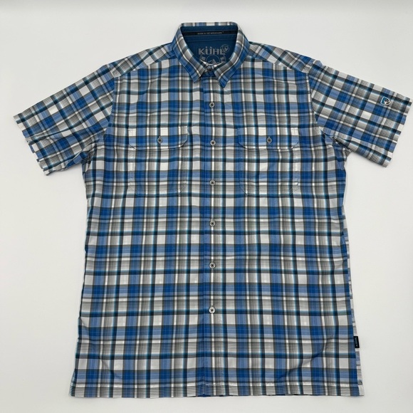 Kuhl Men's Eluxur Blue Grey White Plaid Shirt Small with Ionik - Picture 1 of 16